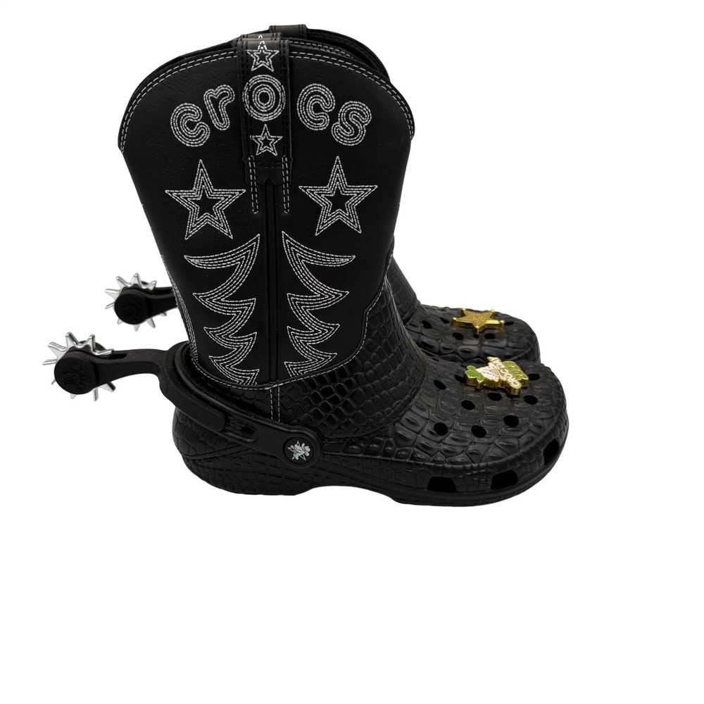 Crocs Classic Cowboy Boots Black Western Limited Edition M4 W6 209549-001